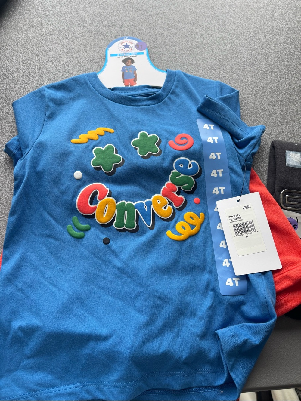 Converse Blue Kids Tee with Multicolor Puff Logo - 4T